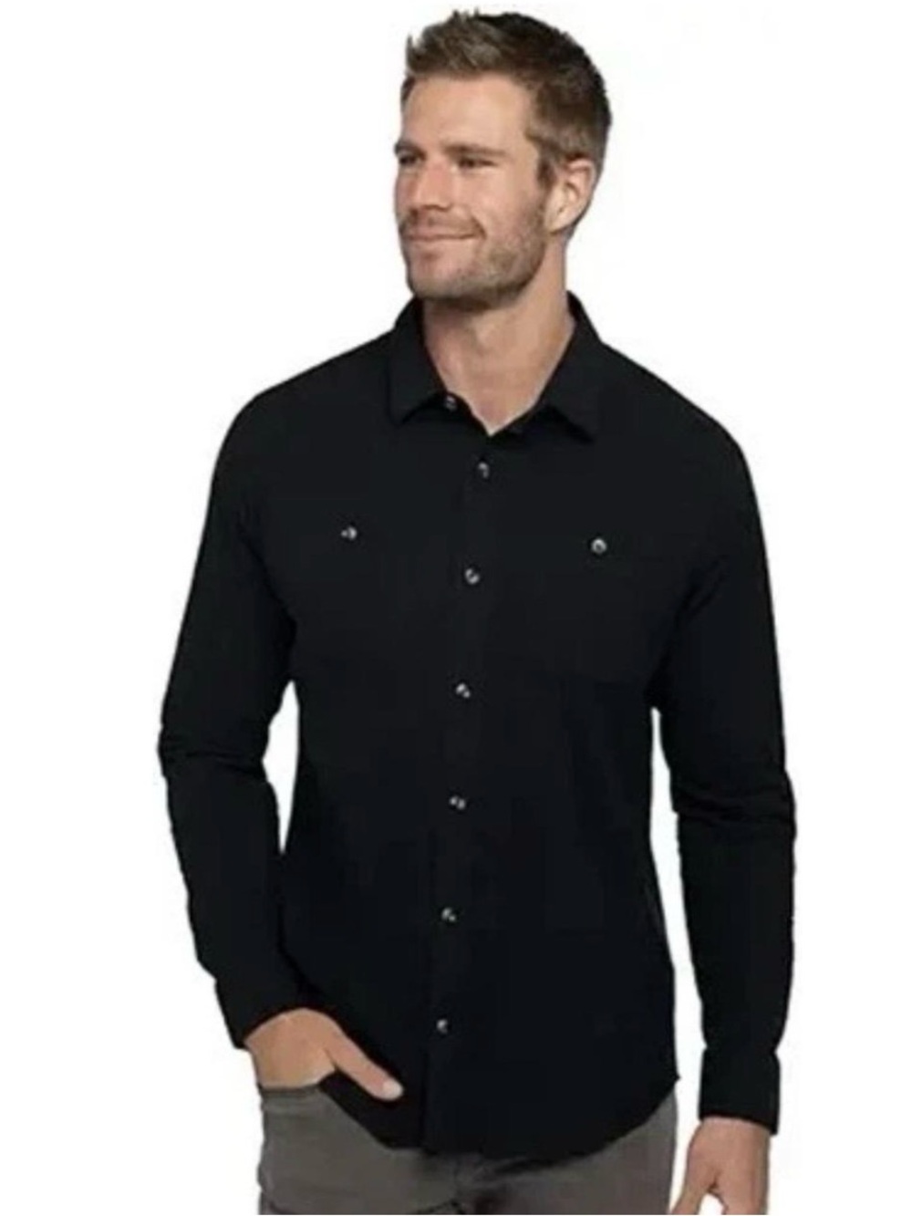 Travis Mathew Black 100% Cotton Long Sleeve Button Down Shirt Size XL